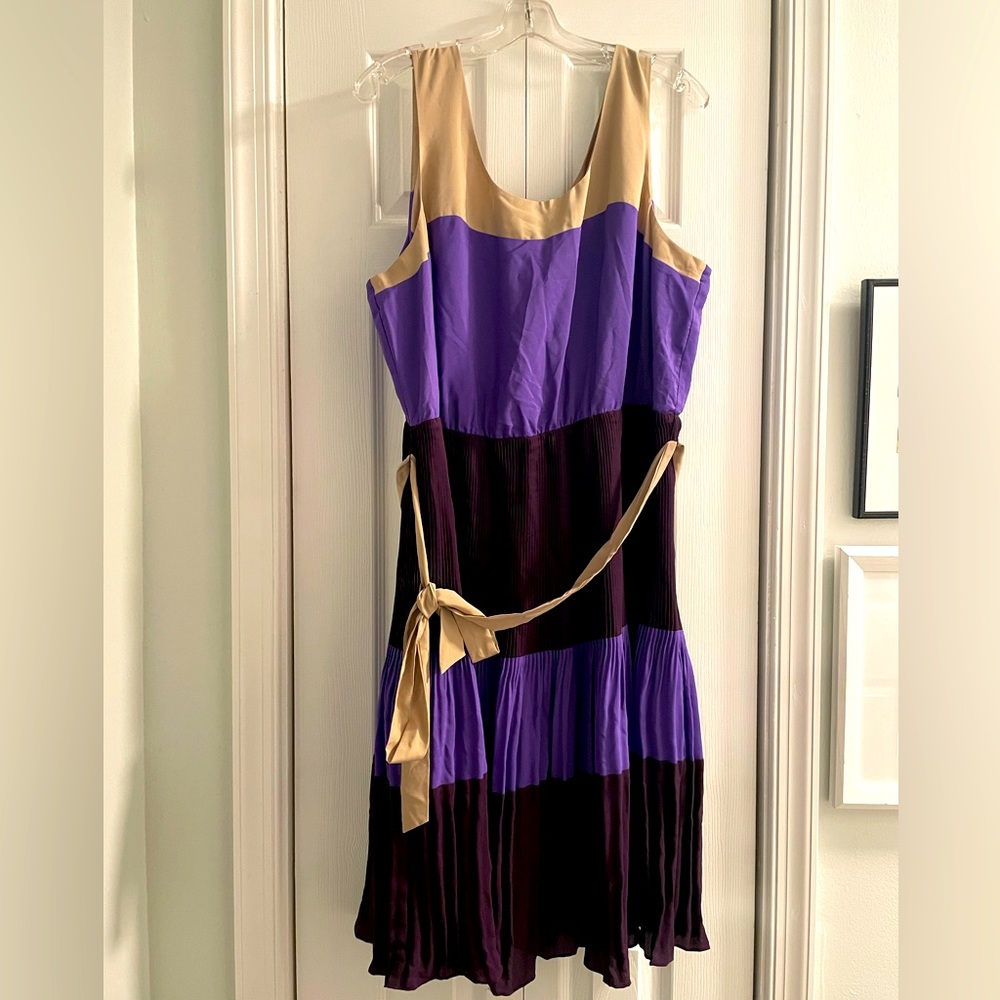 Beautiful tan and purple dress with a pleated skirt - never worn